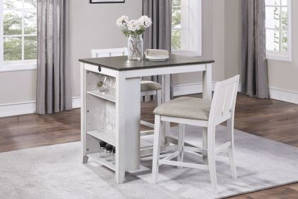 Transitional Design White and Gray Finish 3-piece Pack Counter Height Set Table w Display Shelf USB ports and 2x Counter Height Chairs Fabric Upholste Transitional Design White and Gray Finish 3-piece Pack Counter Height Set Table w Display Shelf USB ports and 2x Counter Height Chairs Fabric Upholste