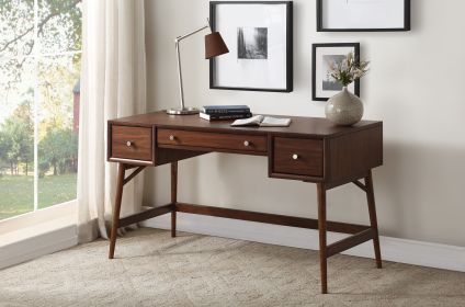 Brown Finish Stylish Writing Desk Storage Drawers Nickel Knob Hardware Walnut Veneer Wood Furniture Brown Finish Stylish Writing Desk Storage Drawers Nickel Knob Hardware Walnut Veneer Wood Furniture