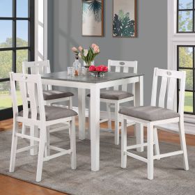 White Solid wood 5pc Counter Height Dining Set Table 4x Chairs Gray Linen Like Fabric Cushions Seats Chairs Dining Room White Solid wood 5pc Counter Height Dining Set Table 4x Chairs Gray Linen Like Fabric Cushions Seats Chairs Dining Room