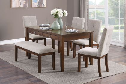 Dark Cherry Finish 6pc Dining Set Table Bench and 4 Side Chair Chenille Upholstery Functional Drawers Table Wooden Funiture Dining Kitchen Set Dark Cherry Finish 6pc Dining Set Table Bench and 4 Side Chair Chenille Upholstery Functional Drawers Table Wooden Funiture Dining Kitchen Set